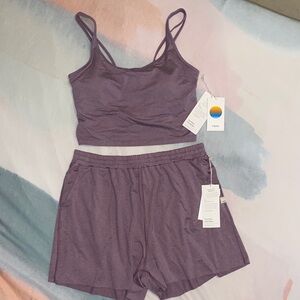 Vuori Women Lilac Heather Purple Halo Tank Top Boyfriend Short Set Size XL NEW
